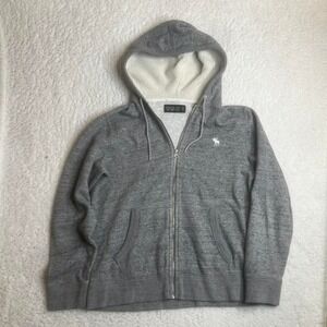 Y2K Abercrombie & fitch men's grey embroidered logo‎ full zip hoodie cropped M